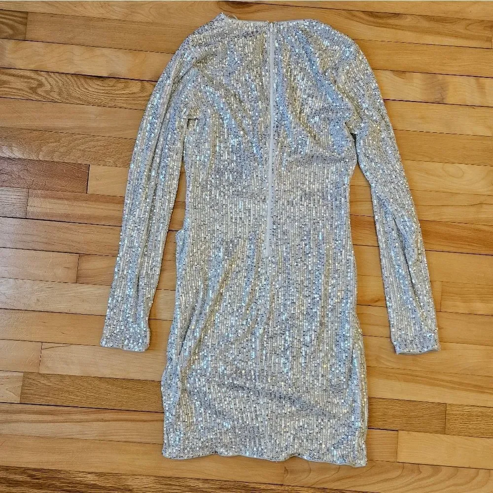 Windsor White and Silver Sequined Long Sleeve Dress